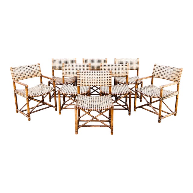 Vintage McGuire Antalya Dining Chairs in Bamboo & Laced Rawhide For Sale