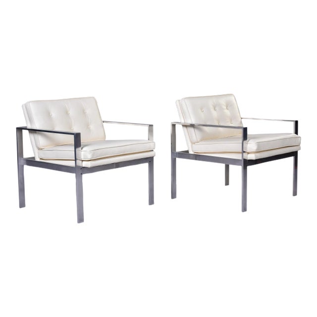 Mid Century Lounge Chairs With New Off White Leather Attrib to Harvey Probber - Pair For Sale