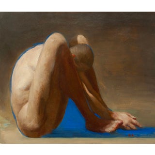 Introvert by Zack Zdrale | Oil on Panel Figure of a seated person with a bent posture. For Sale