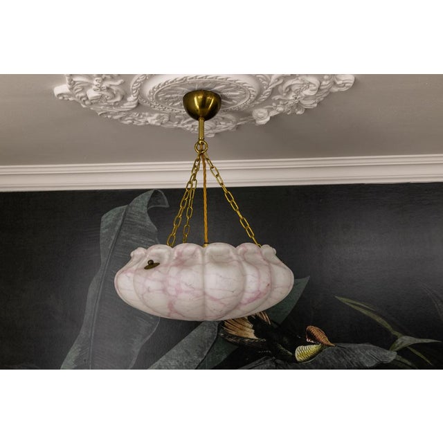 Art Deco White and Pink Marbled Glass and Brass Pendant Light, 1930s For Sale - Image 12 of 18