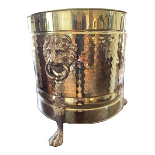 Vintage Bristol Brass Large Planter With Lions Head Handles and Paw Feet For Sale