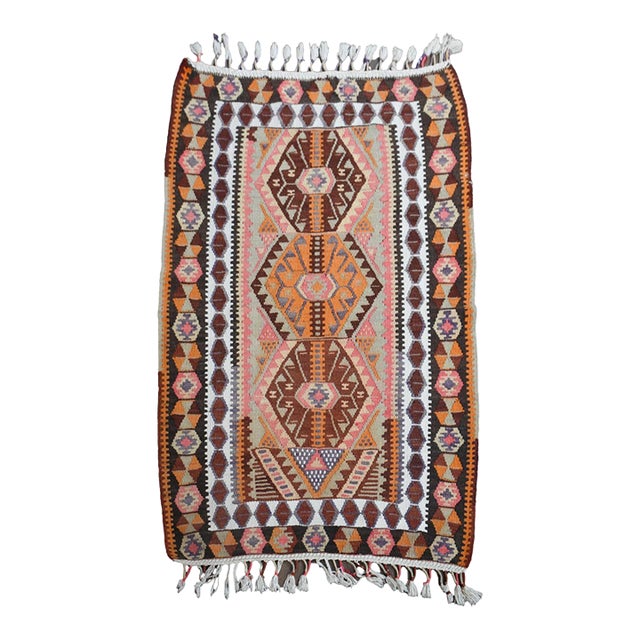 1970s Vintage Handmade Wool Cotton Chocolate Brown Runner Rug For Sale