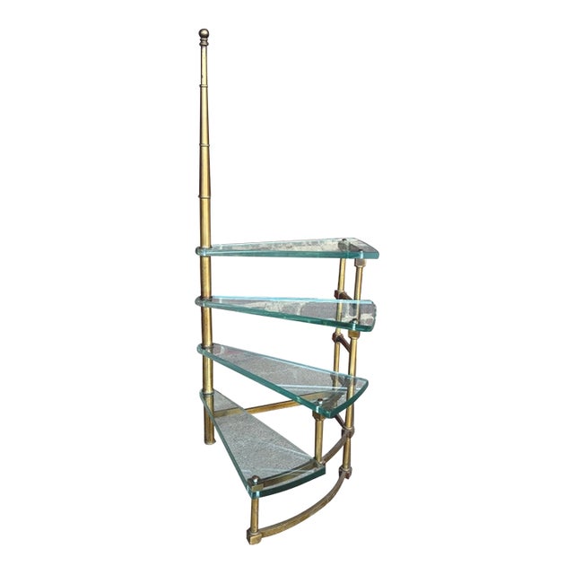 Mastercraft Brass and Glass Step Shelf Hollywood Regency For Sale