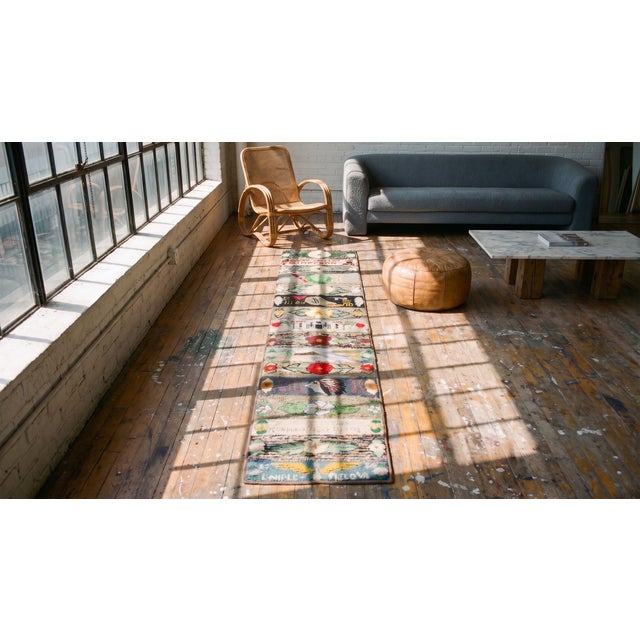 1940s Multicolor Pictorial Floral Folk Art Antique American Hooked Rug 2' 6''x12' 2'' Wool Runner Carpet For Sale - Image 14 of 14
