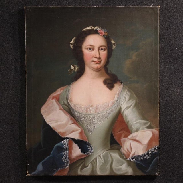 Antique Austrian painting from the first half of the 19th century. Artwork oil on canvas depicting a female portrait, a...