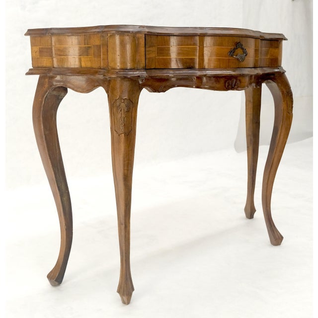 Mid 20th Century Italian One Drawer Thick Burl Olive Wood Veneers Patches Console Table MINT For Sale - Image 5 of 18