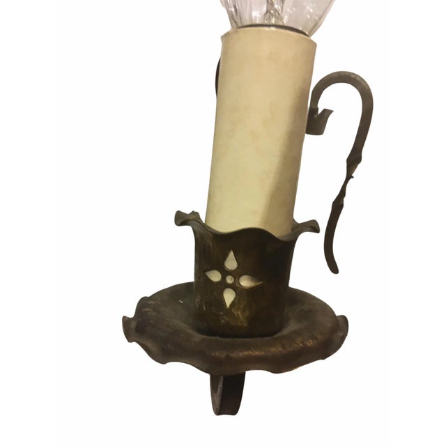 Mid 20th Century Lodge Style Vintage Victorian Castle Hunting Hand Wrought and Hammered Brass Chandelier For Sale - Image 5 of 6