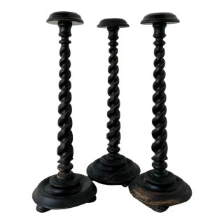 Vintage Boho Monumental Distressed Barley Twist Candlesticks - Set of 3 For Sale