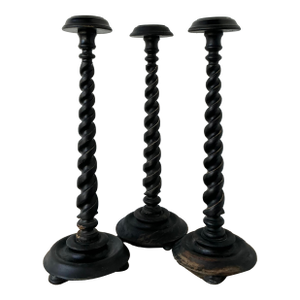 Vintage Boho Monumental Distressed Barley Twist Candlesticks - Set of 3