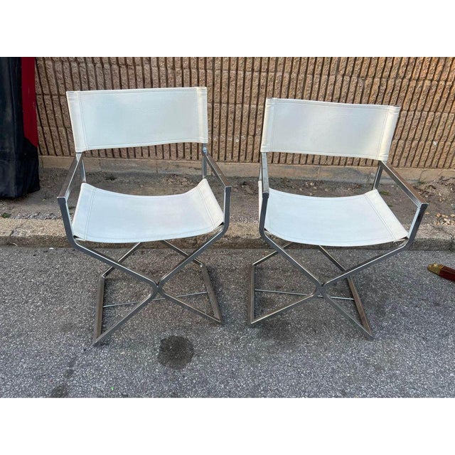 Chrome Pair of Mid 20th Century Chrome Base Leather Director's Chairs For Sale - Image 8 of 8
