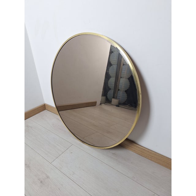 1950s Vintage Mirror with Round Brass Frame, 1950s For Sale - Image 5 of 10
