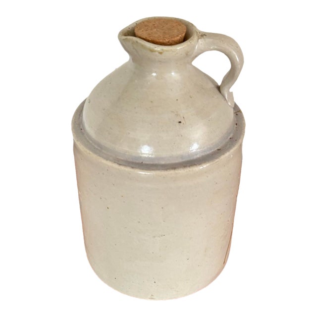 Antique Late 19th Century Sand Colored American Stoneware Jug For Sale