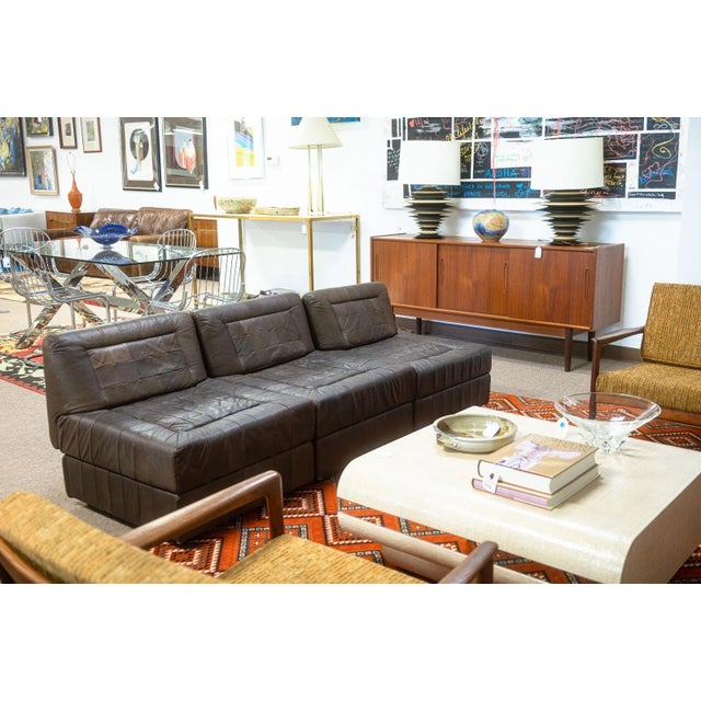 Animal Skin Vintage 1960s Percival Lafer Mp145 Modular Brown Leather 3pc Sectional Sofa For Sale - Image 7 of 8