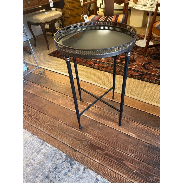 Black Traditional Black Marble Top Round End Table With Brass Gallery For Sale - Image 8 of 9