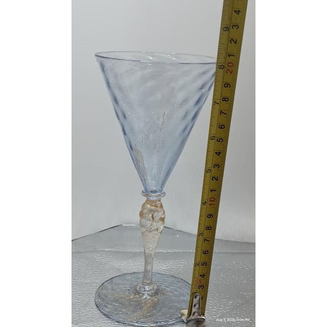 1960s 1960s Venetian Murano Ice Blue & Gold Aventurine Hand-Blown Wine Goblet For Sale - Image 5 of 6