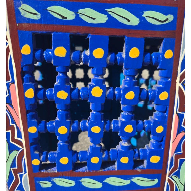 Hand-Painted Moroccan-Style Hexagonal Side Table, Musharabi Blue For Sale - Image 4 of 6