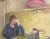 An oil on board painting of a seated woman. This piece features a woman in a blue cardigan, her head resting against her...