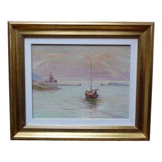 Oluf Olsen Tara, Leaving Port, 1981, Oil Painting on Canvas, Framed For Sale