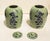 Circa 1880 pair of covered porcelain jars, Chinese. Celadon with blue & white pate-sur-pate motifs of a scholar's table,...