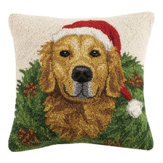 Golden Retriever with Wreath Hook Pillow 16" x 16" For Sale
