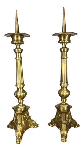 Vintage French Brass Candleholders, Set of 2