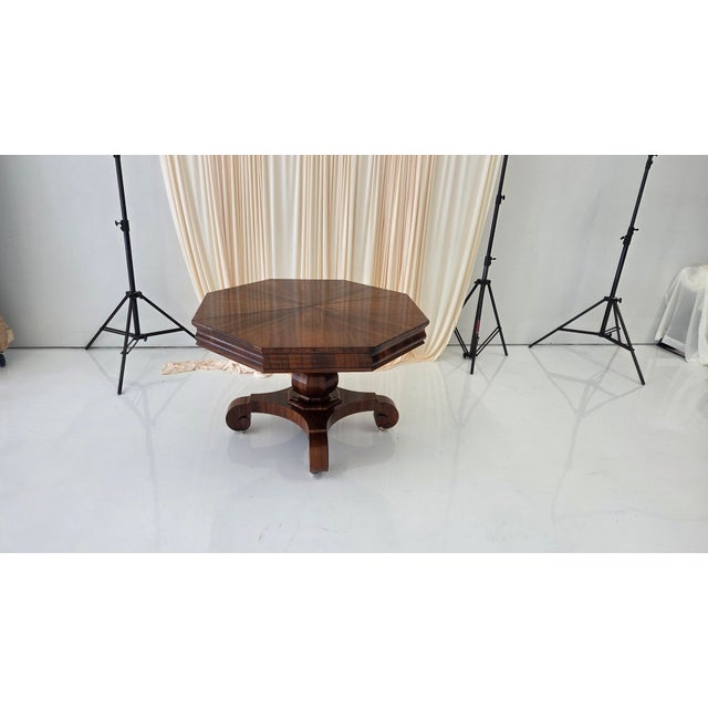 Wood Antique Octagonal Walnut Finish Tilt ( Snap) Pedestal Center Table For Sale - Image 7 of 18