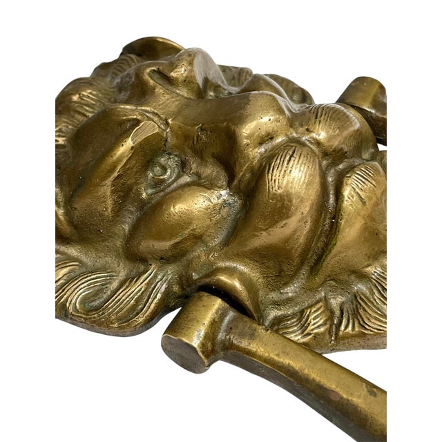 Metal Antique English Brass Lion Head Door Knocker For Sale - Image 7 of 10