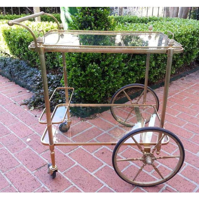 Beautiful brass circa 1960's Maison Bagues serving cart with gallery tray top.