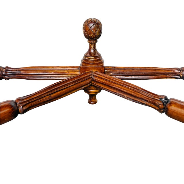 Brown Vintage Neoclassical Fluted Demilune Console Table With Pineapple Finial Stretcher For Sale - Image 8 of 15