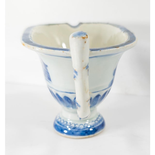18th Century 18th Century Chinese Export Blue and White Canton Helmet Creamer For Sale - Image 5 of 10
