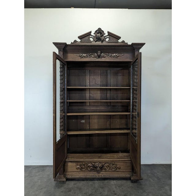 Louis XIII Style Glass-Fronted Bookcase in Oak For Sale - Image 6 of 11