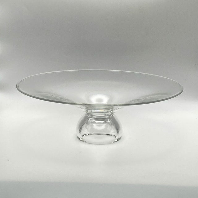 Contemporary Steuben “Magnolia” Centerpiece Crystal Pedestal Footed Bowl 12” #8741 (Please Read) For Sale - Image 3 of 12