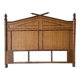 British Colonial Burnt Bamboo and Grasscloth Queen Headboard For Sale