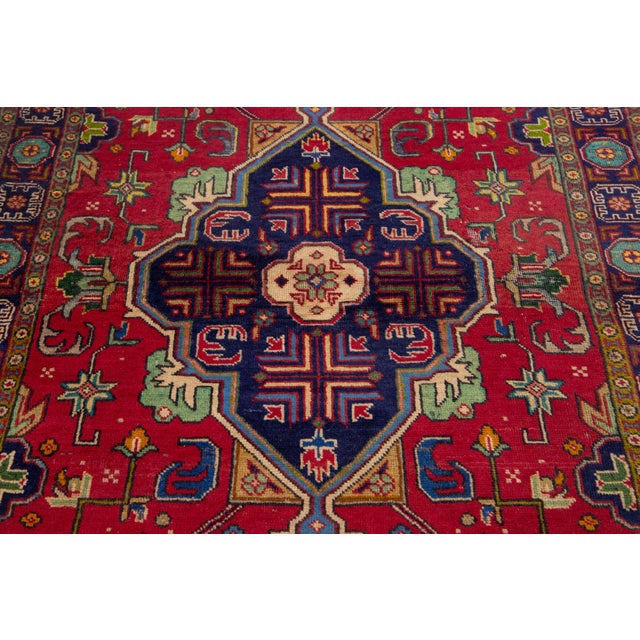 Textile Allover Motif Red Vintage Tabriz Handmade Wool Rug For Sale - Image 7 of 8