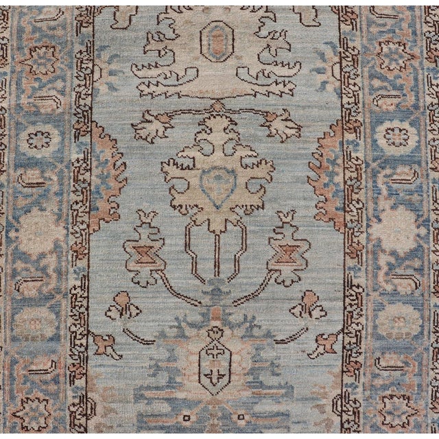 Hand-Knotted Tabriz Style in Light Blue Runner by Keivan Woven Arts, 3' X 17'8" For Sale - Image 12 of 14