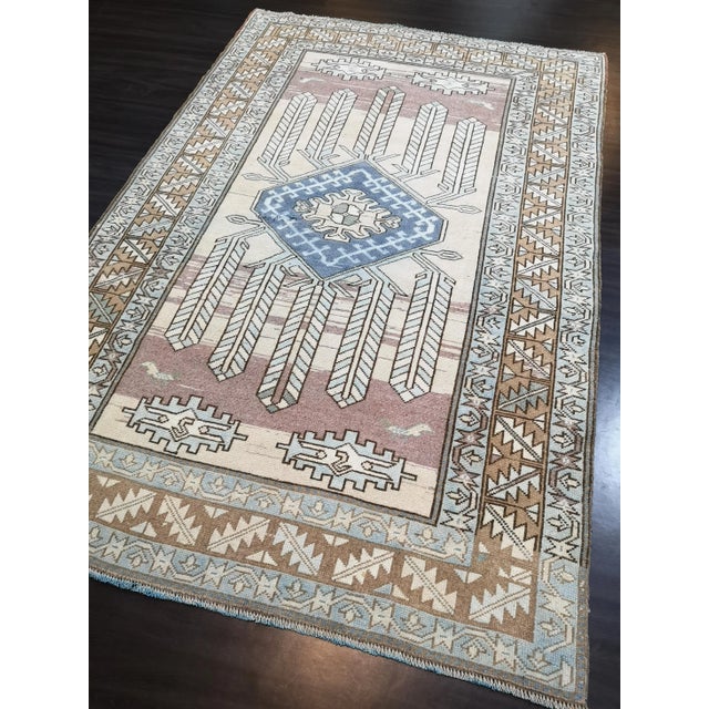 Tribal Vintage Turkish Geometric Hand-Knotted Anatolian Rug For Sale - Image 3 of 13