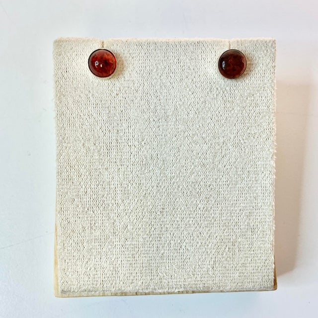 1970s Vintage Boho Chic Italian Amber & Sterling Pierced Button Stud Earrings - A Pair. For Sale - Image 6 of 9