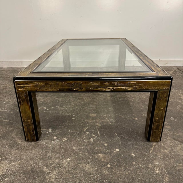 Mastercraft 1970s Bernhard Rohne for Mastercraft Acid-Etched Brass and Black Lacquered Coffee Table For Sale - Image 4 of 12