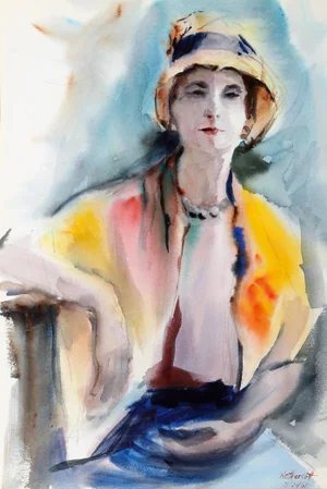 Eve Nethercott, Woman in Yellow (P3.21), Watercolor on Paper