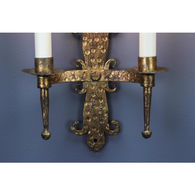 Antique French Gilt Wrought Iron Sconces, 1890s, Set of 2 For Sale - Image 9 of 18