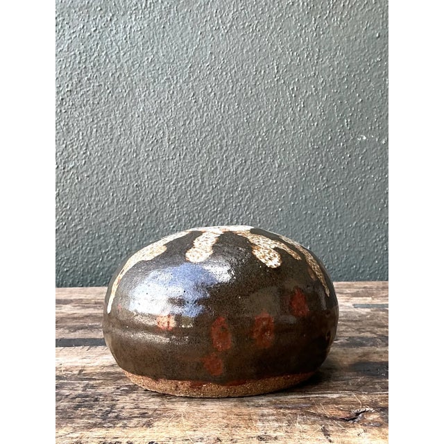 Coffee Vintage Drip Glaze Ceramic Vessel For Sale - Image 8 of 12