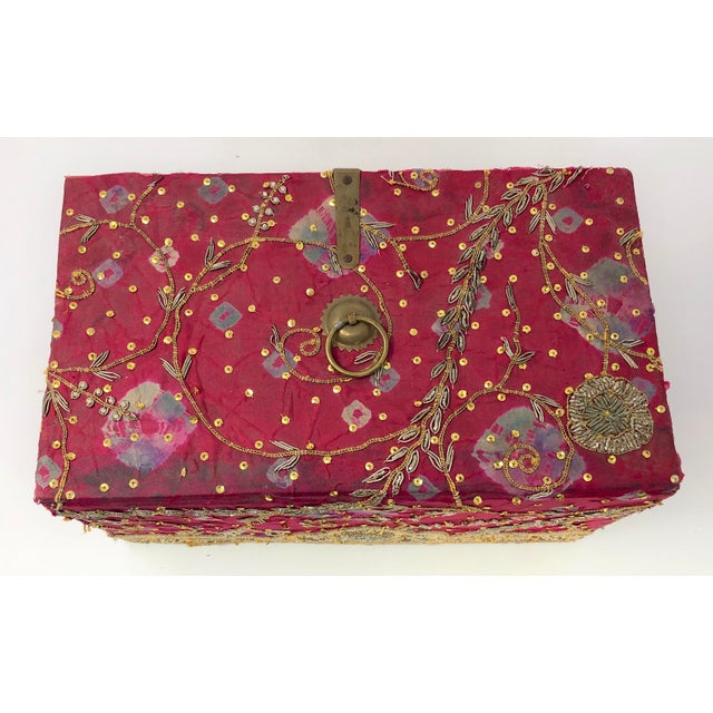 Indian Vintage Red Embroidered Indian Fabric Box For Sale - Image 3 of 5