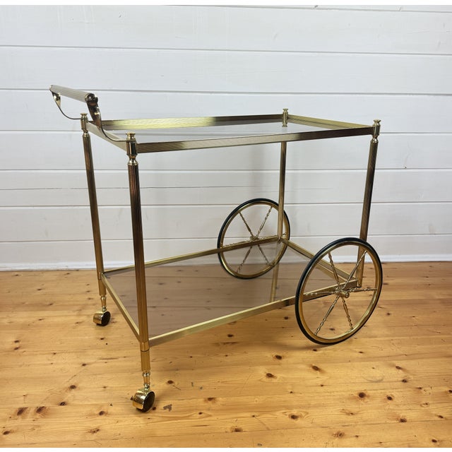 Vintage Brass and Glass Bar Cart, 1960s For Sale - Image 4 of 11