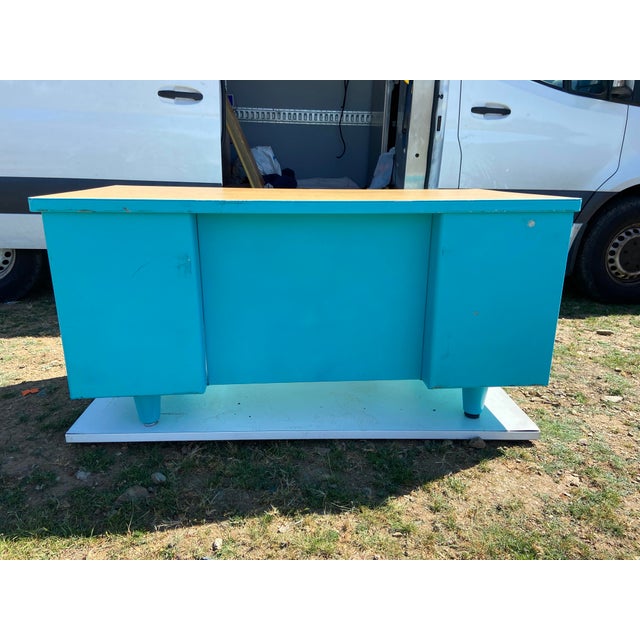 Vintage mid century modern metal tanker desk could use another paint coat , some dings and marks one drawer sticks see...