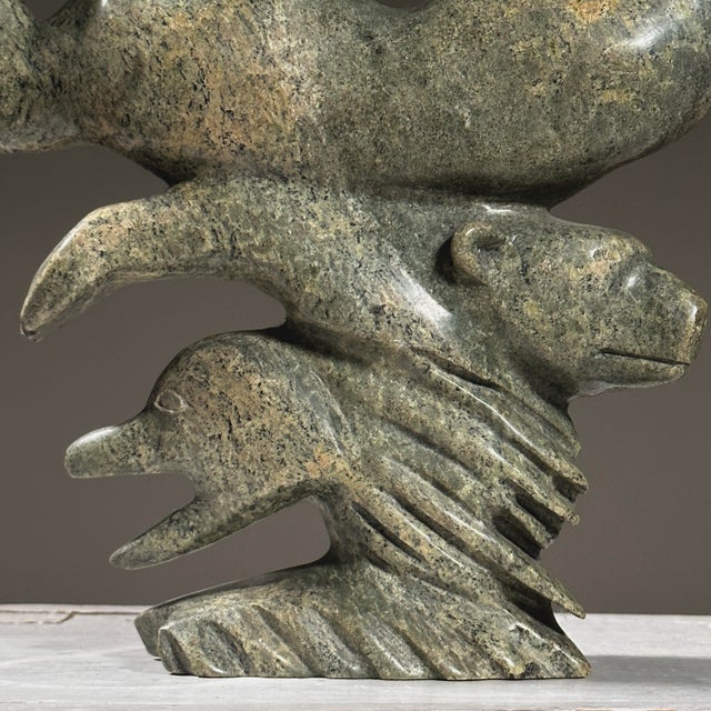 Green Vintage Hand Carved Inuit Folk Art Soapstone Sculpture of Sedna, Stamped For Sale - Image 8 of 10