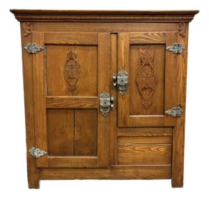 Antique Large Size American Oak and Metal Ice Box Chest Cabinet