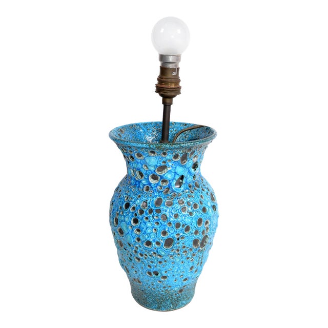 Vallaurice France Turquoise Glaze Ceramic Table Lamp Pottery Folk Art French For Sale