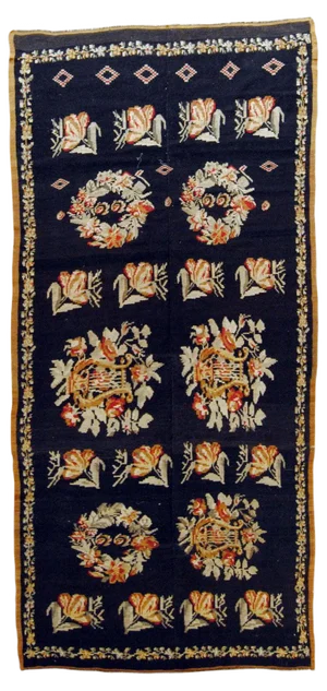 20th Century Black Floreal Bessarabian Kilim Rug, 1920s
