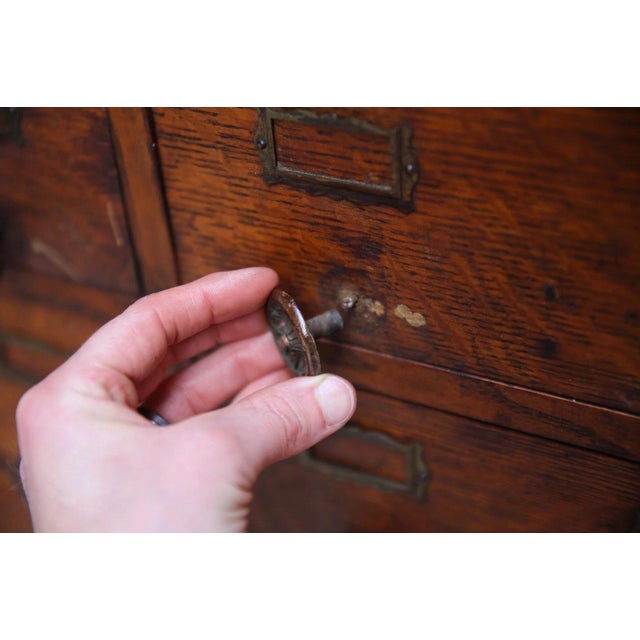 Wood Antique Oak Store Counter Apothecary Card Catalog Kitchen Island (30 Drawers) For Sale - Image 7 of 15