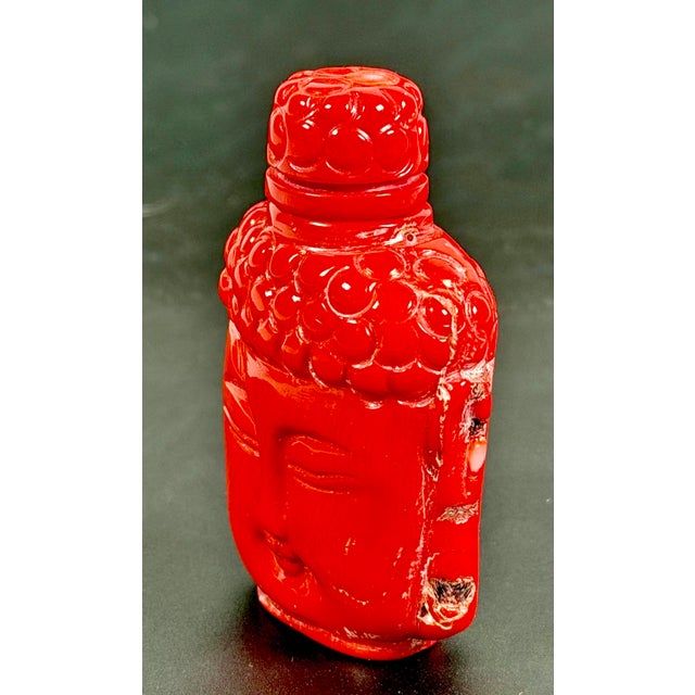 Chinese Rare Red Coral Buddha Head Snuff Bottle For Sale - Image 3 of 13